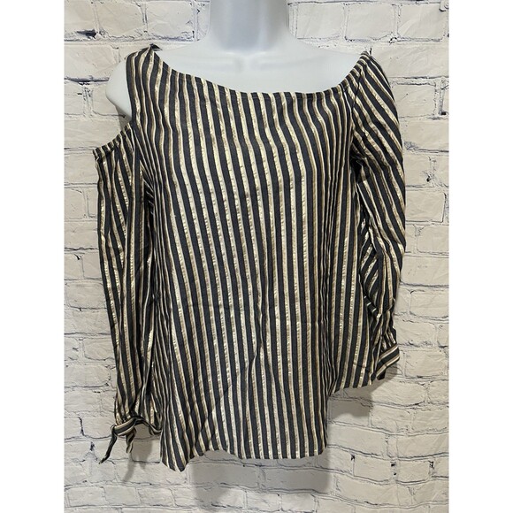 Express One Shoulder Shimmery Top Blouse with Tie Sleeves Size XS - Picture 1 of 6